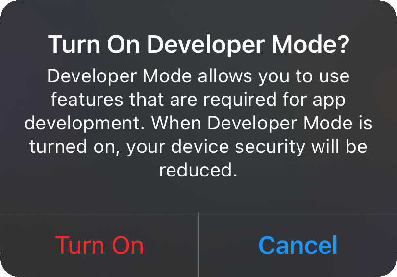Developer Mode enable dialog